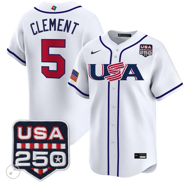 Men Team USA World Baseball Classic 250 America Patch #5 Ernie Clement white 2026 MLB Jersey->more jerseys->MLB Jersey